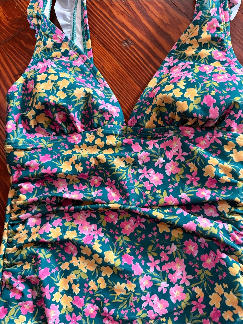 Kona Sol Green One-Piece Swimsuit with Pink & Yellow Floral Print - Picture 2 of 4